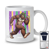 Personalized Bigfoot With Mask Beads; Joyful Mardi Gras Custom Name Bigfoot; Vintage Retro T-Shirt