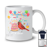 Personalized Birthday Party Cardinal Bird With Cake; Amazing Custom Name Bird Animal Lover T-Shirt