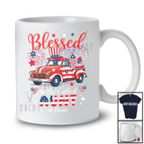 Personalized Blessed To Be Called Aunt; Lovely 4th of July US Flag Pickup Truck; Custom Name Family T-Shirt