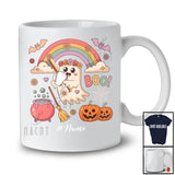Personalized Boo; Adorable Halloween Ghost Playing Baseball Custom Name Player; Rainbow T-Shirt