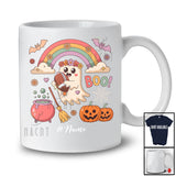 Personalized Boo; Adorable Halloween Ghost Playing Football Custom Name Player; Rainbow T-Shirt