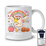Personalized Boo; Adorable Halloween Ghost Playing Softball Custom Name Player; Rainbow T-Shirt