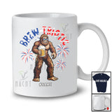Personalized Brew-triotic; Cheerful 4th Of July Bigfoot Drinking Beer; Custom Name Patriotic T-Shirt