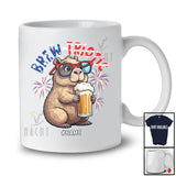 Personalized Brew-triotic; Cheerful 4th Of July Capybara Drinking Beer; Custom Name Patriotic T-Shirt
