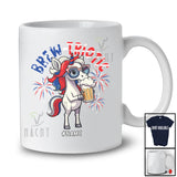 Personalized Brew-triotic; Cheerful 4th Of July Unicorn Drinking Beer; Custom Name Patriotic T-Shirt
