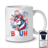 Personalized Bruh It's 4th Of July; Lovely Custom Name Unicorn American Flag Fireworks; Patriotic T-Shirt