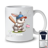 Personalized Bunny Playing Baseball And Softball Eggs; Joyful Easter Custom Name Sport Player T-Shirt