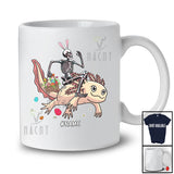 Personalized Bunny Skeleton Riding Axolotl; Humorous Easter Eggs Hunting; Custom Name Family T-Shirt