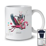 Personalized Bunny Skeleton Riding Flamingo; Humorous Easter Eggs Hunting; Custom Name Family T-Shirt