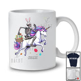 Personalized Bunny Skeleton Riding Unicorn; Humorous Easter Eggs Hunting; Custom Name Family T-Shirt