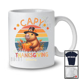 Personalized Capy Thanksgiving; Lovely Custom Name Capybara Fall Pumpkin Leaves; Vintage Retro T-Shirt