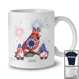 Personalized Cardinal With Headband US Flag; Adorable 4th of July Custom Name Patriotic Sunflower T-Shirt