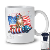 Personalized Cat Riding Firecracker American Flag; Amazing 4th Of July Custom Name Patriotic T-Shirt