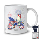 Personalized Chicken With Headband US Flag; Adorable 4th of July Custom Name Patriotic Sunflower T-Shirt