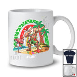 Personalized Christmas In July; Joyful Summer Custom Name Dabbing Santa; Rainbow T-Shirt