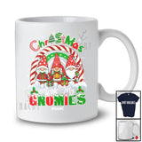 Personalized Christmas With My Gnomies; Lovely Custom Name Rainbow Snowing Three Gnomes T-Shirt