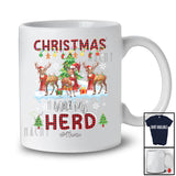 Personalized Christmas With My Herd; Fantastic X-mas Plaid Three Santa Reindeer; Custom Name Farmer T-Shirt