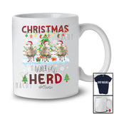 Personalized Christmas With My Herd; Fantastic X-mas Plaid Three Santa Sheep; Custom Name Farmer T-Shirt