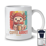 Personalized Coffee Addict; Lovely Custom Name Axolotl Drinking Coffee; Animal Lover Vintage Retro T-Shirt