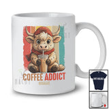 Personalized Coffee Addict; Lovely Custom Name Highland Cow Drinking Coffee; Farmer Vintage Retro T-Shirt