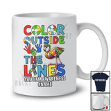 Personalized Color Outside The Line; Humorous Autism Custom Name Puzzle Ribbon Flamingo T-Shirt