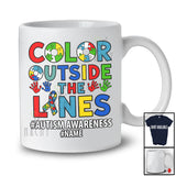 Personalized Color Outside The Line; Humorous Autism Custom Name Puzzle Ribbon; Family T-Shirt