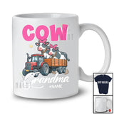 Personalized Cow Grandma; Humorous Mother's Day Cow On Trailer Tractor; Custom Name Farmer T-Shirt
