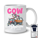 Personalized Cow Stepmom; Humorous Mother's Day Cow On Trailer Tractor; Custom Name Farmer T-Shirt