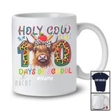 Personalized Custom Name 100 Days Of School; Humorous Leopard Highland Cattle Cow; Teacher T-Shirt