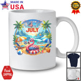Personalized Custom Name 4th Of July, Lovely Summer Vacation Flamingo On Beach, Family T-Shirt
