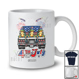 Personalized Custom Name 4th of July; Lovely Three US Flag Frog On Truck; Patriotic T-Shirt