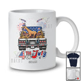 Personalized Custom Name 4th of July; Lovely Three US Flag Giraffe On Truck; Patriotic T-Shirt