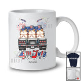 Personalized Custom Name 4th of July; Lovely Three US Flag Hamster On Truck; Patriotic T-Shirt
