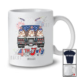 Personalized Custom Name 4th of July; Lovely Three US Flag Hedgehog On Truck; Patriotic T-Shirt