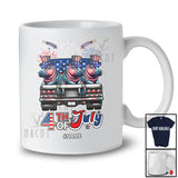 Personalized Custom Name 4th of July; Lovely Three US Flag Hippo On Truck; Patriotic T-Shirt