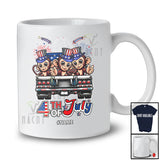 Personalized Custom Name 4th of July; Lovely Three US Flag Monkey On Truck; Patriotic T-Shirt