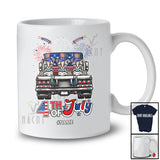 Personalized Custom Name 4th of July; Lovely Three US Flag Ocelot On Truck; Patriotic T-Shirt