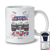 Personalized Custom Name 4th of July; Lovely Three US Flag Rabbit On Truck; Patriotic T-Shirt