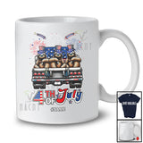 Personalized Custom Name 4th of July; Lovely Three US Flag Sloth On Truck; Patriotic T-Shirt