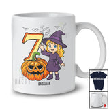 Personalized Custom Name 7th Birthday Witch; Amazing Halloween 7 Years Old Pumpkin; Family T-Shirt