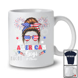 Personalized Custom Name All American Gigi; Lovely 4th Of July Messy Bun Hair; Patriotic Family T-Shirt