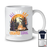 Personalized Custom Name All Men Are Created Equal; Scary Halloween Moon Skeleton Witch; Feminist T-Shirt