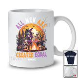 Personalized Custom Name All Men Are Created Equal; Scary Halloween Moon Witch Skull; Feminist T-Shirt