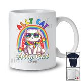 Personalized Custom Name Ally Cat; Adorable LGBTQ Pride Gay Cat Sunglasses Rainbow T-Shirt