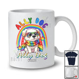 Personalized Custom Name Ally Dog; Adorable LGBTQ Pride Gay Dog Sunglasses Rainbow T-Shirt