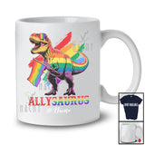 Personalized Custom Name AllySaurus; Amazing LGBTQ Pride LGBT Ally Dinosaur T-Rex Rainbow T-Shirt
