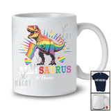 Personalized Custom Name Allysaurus; Colorful LGBTQ T-Rex Dinosaur; Rainbow Flag Family T-Shirt