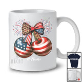 Personalized Custom Name America Cherries Leopard Bow; Amazing 4th of July Woman Patriotic T-Shirt