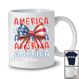 Personalized Custom Name America; Amazing 4th Of July American Flag Bowtie; Girls Patriotic T-Shirt