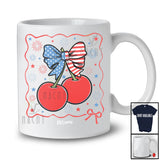 Personalized Custom Name American Flag Coquette Cherry; Lovely 4th July Fruit Vegan; Patriotic T-Shirt